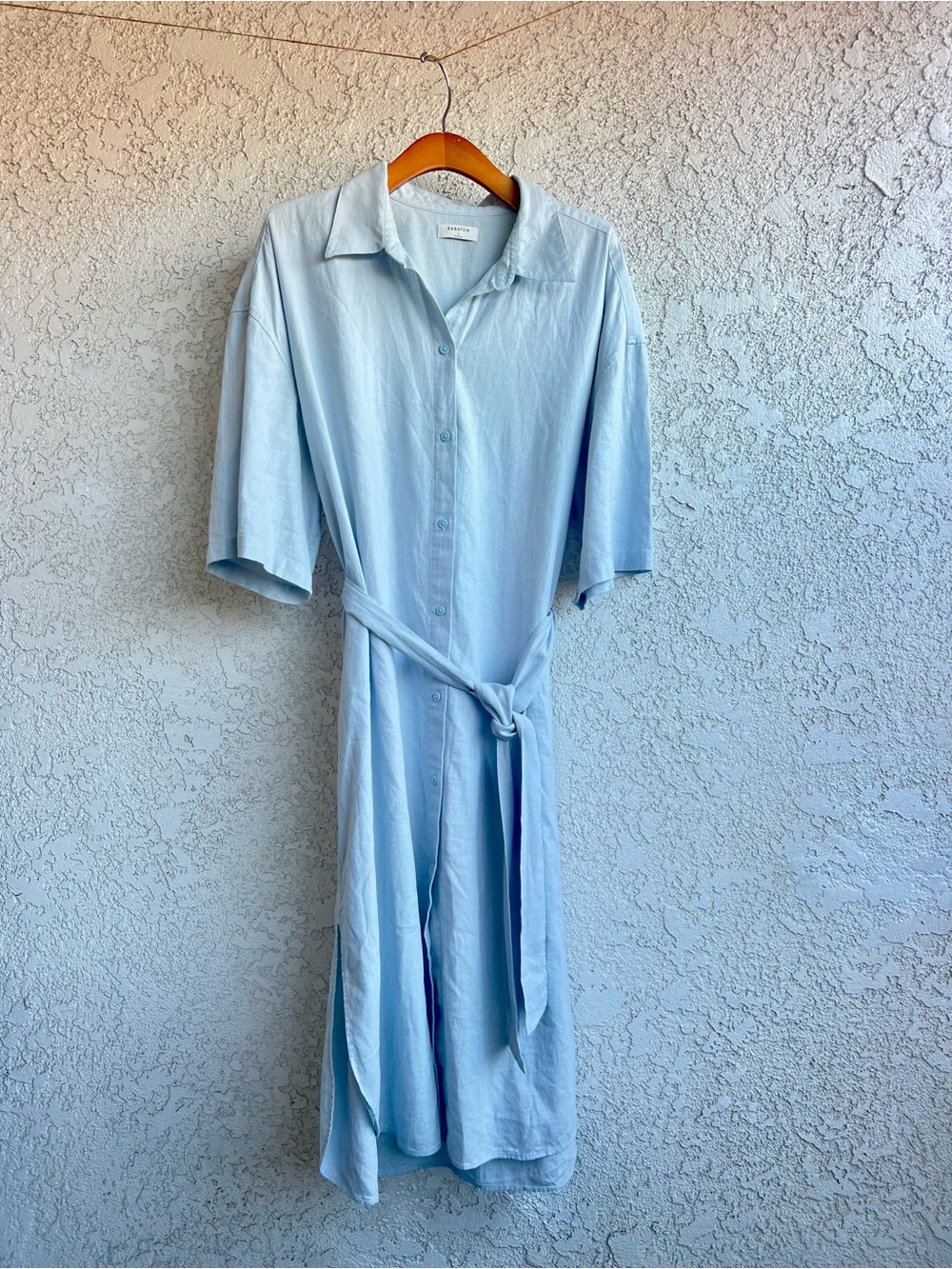 BABATON Pale Blue Maxi Linen & Lenzing Shirt Dress with Tie Waist and pockets.